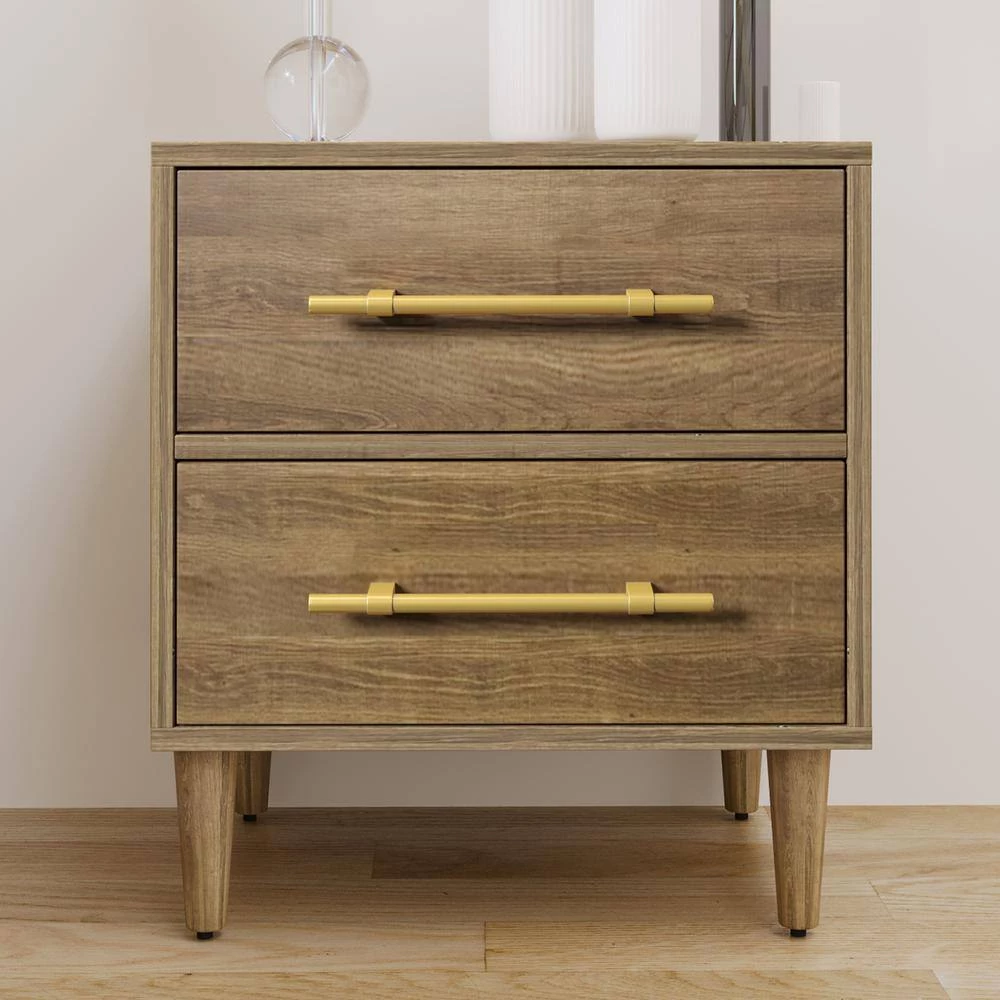 2-Drawer Natural Walnut Nightstand with Golden Handles 23 in. L x 17 in. W x 25.3 in. H by ATHMILE 4 2-Drawer Natural Walnut Nightstand with Golden Handles 23 in. L x 17 in. W x 25.3 in. H by ATHMILE - Image 4