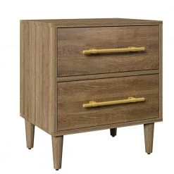 2-Drawer Natural Walnut Nightstand with Golden Handles 23 in. L x 17 in. W x 25.3 in. H by ATHMILE