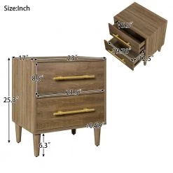2-Drawer Natural Walnut Nightstand with Golden Handles 23 in. L x 17 in. W x 25.3 in. H by ATHMILE 10 2-Drawer Natural Walnut Nightstand with Golden Handles 23 in. L x 17 in. W x 25.3 in. H by ATHMILE -ATHMILE Sales Store natural walnut athmile nightstands gz b2w20220514 c3 1000