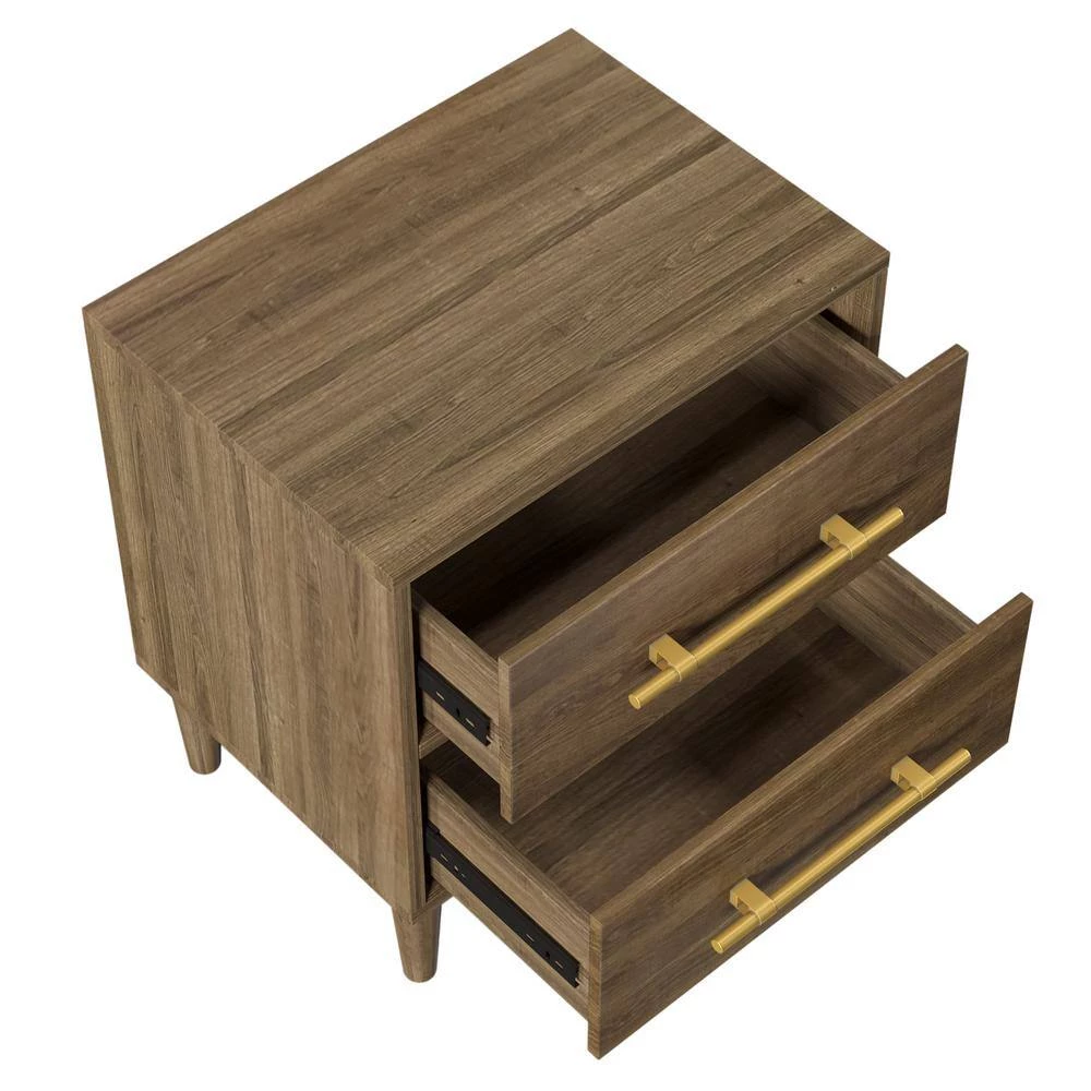 2-Drawer Natural Walnut Nightstand with Golden Handles 23 in. L x 17 in. W x 25.3 in. H by ATHMILE 7 2-Drawer Natural Walnut Nightstand with Golden Handles 23 in. L x 17 in. W x 25.3 in. H by ATHMILE - Image 7