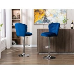 46.46 in. Navy Fabric Bar Stool (Set of 2) by ATHMILE -ATHMILE Sales Store navy athmile bar stools ddw39539411 31 1000