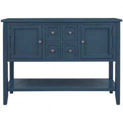 46 in. Antique Navy Standard Rectangle Wood Console Table with Bottom Shelf by ATHMILE