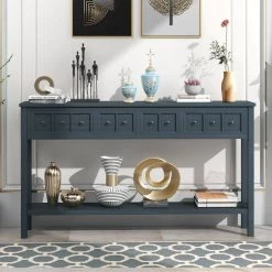 60 in. Navy Standard Rectangle Wood Console Table by ATHMILE 15 60 in. Navy Standard Rectangle Wood Console Table by ATHMILE -ATHMILE Sales Store navy athmile console tables ccwf281290aam 31 1000