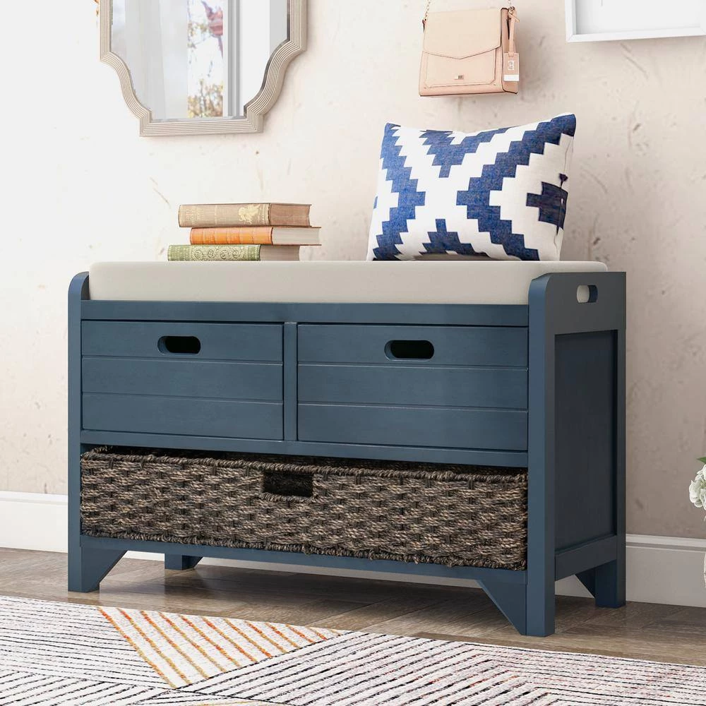 Navy Storage Bench 32 in. L x 11.8 in. W x 20 in. H by ATHMILE 6 Navy Storage Bench 32 in. L x 11.8 in. W x 20 in. H by ATHMILE - Image 6