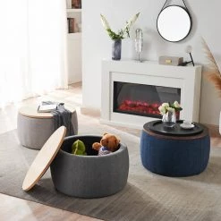 Navy Polyester Fabric Storage Ottoman by ATHMILE 13 Navy Polyester Fabric Storage Ottoman by ATHMILE -ATHMILE Sales Store navy athmile ottomans cc 21630 31 1000