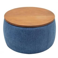 Navy Polyester Fabric Storage Ottoman by ATHMILE