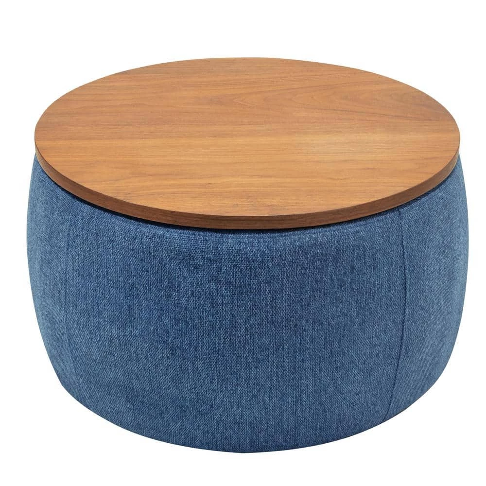 Navy Polyester Fabric Storage Ottoman by ATHMILE 1 Navy Polyester Fabric Storage Ottoman by ATHMILE