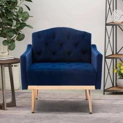 Navy Modern Leisure Velvet Single Accent Chair with Rose Golden Metal Feet by ATHMILE -ATHMILE Sales Store navy blue athmile accent chairs gz w39531526 31 1000