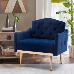 Navy Modern Leisure Velvet Single Accent Chair with Rose Golden Metal Feet by ATHMILE -ATHMILE Sales Store navy blue athmile accent chairs gz w39531526 4f 1000
