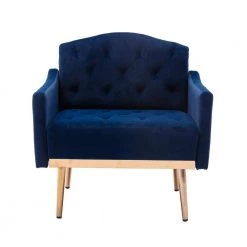 Navy Modern Leisure Velvet Single Accent Chair with Rose Golden Metal Feet by ATHMILE