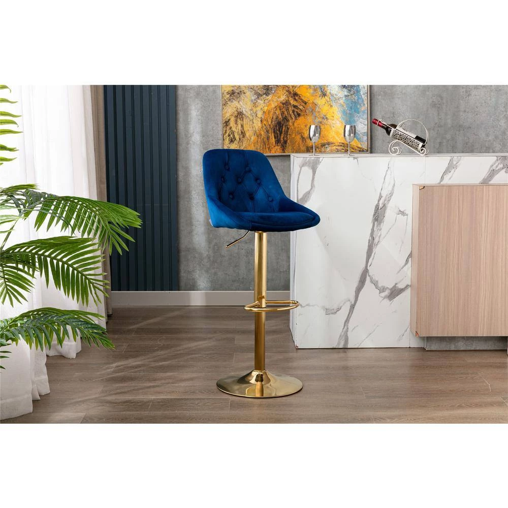 44.09 in. Low Back Navy Metal Frame Adjustable Cushioned Bar Stool with Toweling fabric Seat (Set of 1) by ATHMILE 9 44.09 in. Low Back Navy Metal Frame Adjustable Cushioned Bar Stool with Toweling fabric Seat (Set of 1) by ATHMILE - Image 9