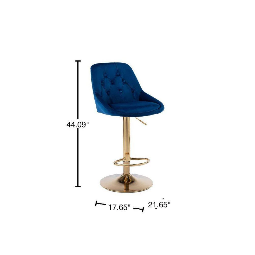 44.09 in. Low Back Navy Metal Frame Adjustable Cushioned Bar Stool with Toweling fabric Seat (Set of 1) by ATHMILE 3 44.09 in. Low Back Navy Metal Frame Adjustable Cushioned Bar Stool with Toweling fabric Seat (Set of 1) by ATHMILE - Image 3