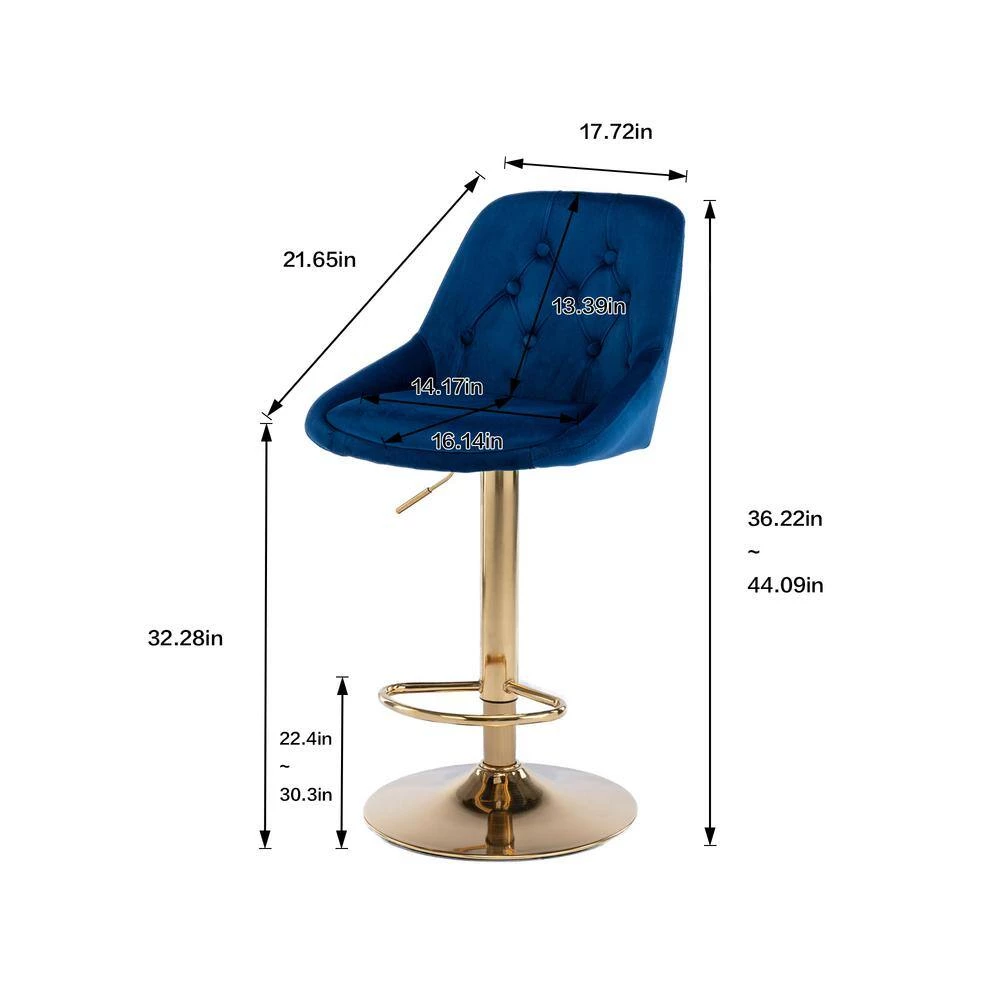 44.09 in. Low Back Navy Metal Frame Adjustable Cushioned Bar Stool with Toweling fabric Seat (Set of 1) by ATHMILE 4 44.09 in. Low Back Navy Metal Frame Adjustable Cushioned Bar Stool with Toweling fabric Seat (Set of 1) by ATHMILE - Image 4