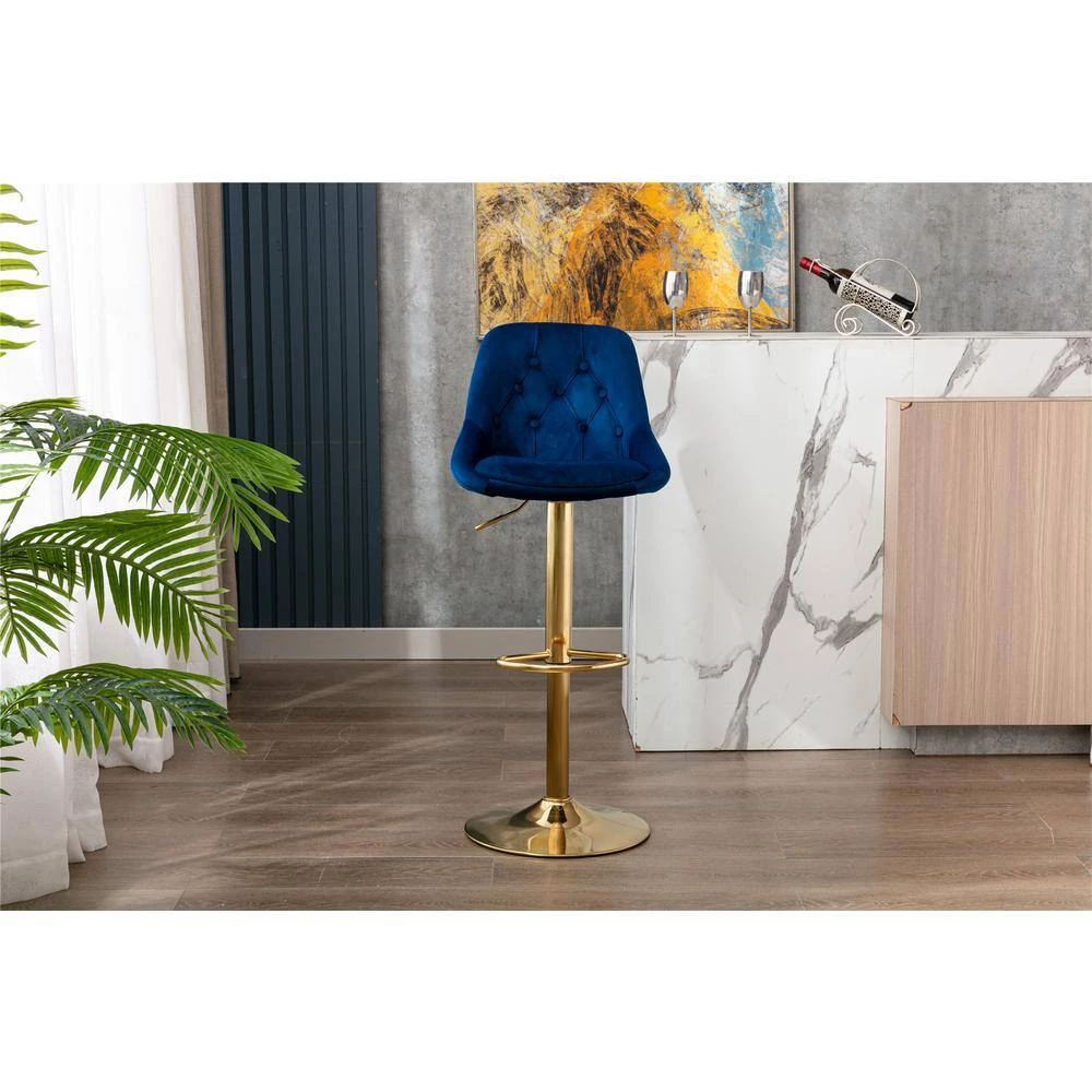 44.09 in. Low Back Navy Metal Frame Adjustable Cushioned Bar Stool with Toweling fabric Seat (Set of 1) by ATHMILE 8 44.09 in. Low Back Navy Metal Frame Adjustable Cushioned Bar Stool with Toweling fabric Seat (Set of 1) by ATHMILE - Image 8