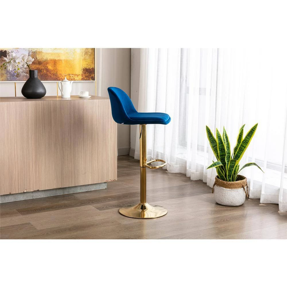40.94 in. Low Back Navy Metal Frame Adjustable Cushioned Bar Stool with Toweling fabric Seat (Set of 1) by ATHMILE 8 40.94 in. Low Back Navy Metal Frame Adjustable Cushioned Bar Stool with Toweling fabric Seat (Set of 1) by ATHMILE - Image 8