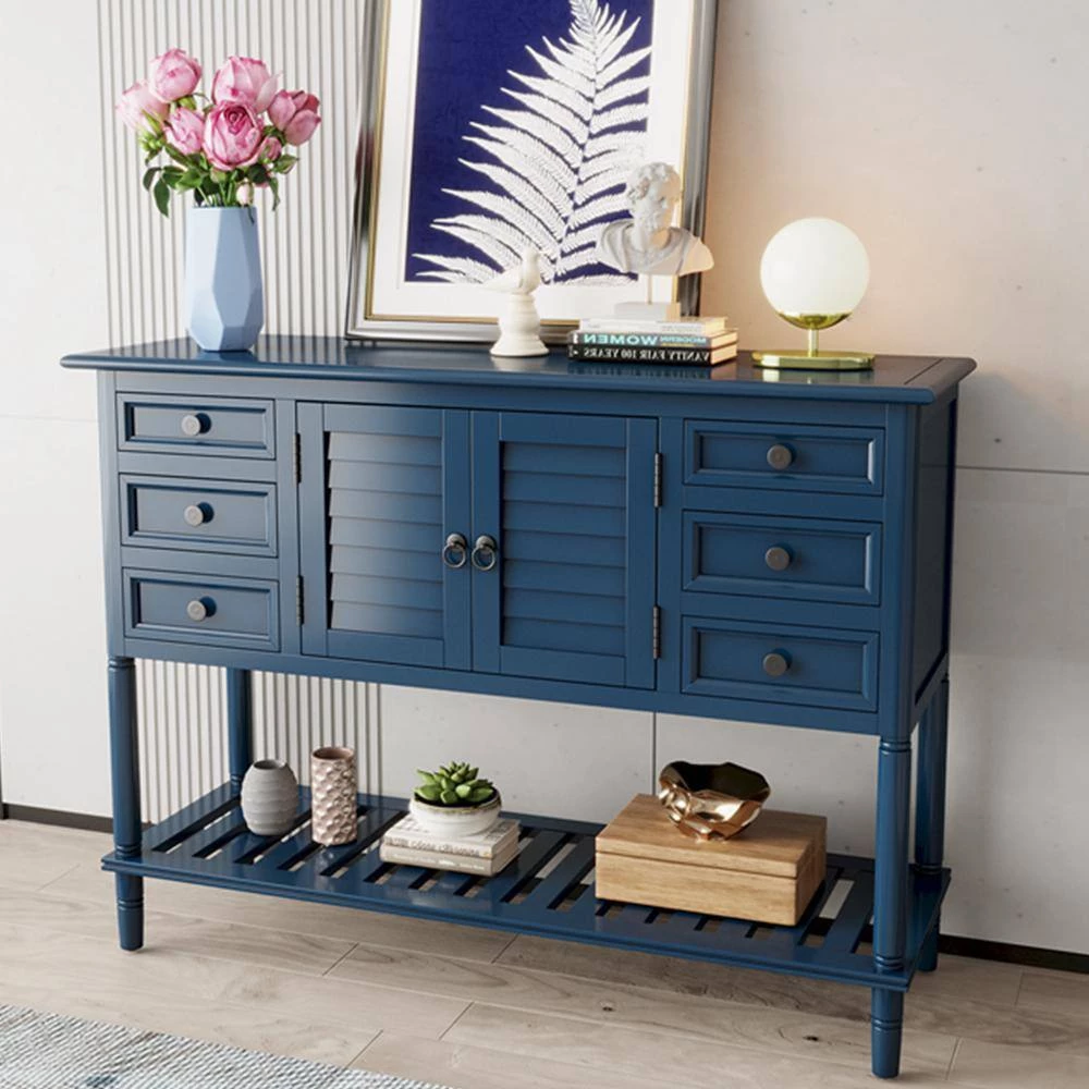 45.28 in. Navy Blue Standard Rectangle Wood Console Table by ATHMILE 5 45.28 in. Navy Blue Standard Rectangle Wood Console Table by ATHMILE - Image 5
