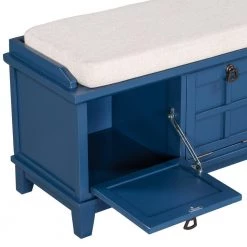 Blue Storage Bench with Beige Cushion（42.9 in. L x 15 in. W x 19.3 in. H） by ATHMILE -ATHMILE Sales Store navy blue athmile dining benches gz b2w20221754 1f 1000