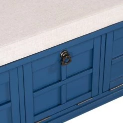 Blue Storage Bench with Beige Cushion（42.9 in. L x 15 in. W x 19.3 in. H） by ATHMILE -ATHMILE Sales Store navy blue athmile dining benches gz b2w20221754 44 1000
