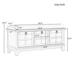 Blue Storage Bench with Beige Cushion（42.9 in. L x 15 in. W x 19.3 in. H） by ATHMILE -ATHMILE Sales Store navy blue athmile dining benches gz b2w20221754 4f 1000