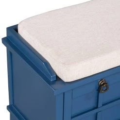 Blue Storage Bench with Beige Cushion（42.9 in. L x 15 in. W x 19.3 in. H） by ATHMILE -ATHMILE Sales Store navy blue athmile dining benches gz b2w20221754 76 1000