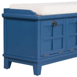 Blue Storage Bench with Beige Cushion（42.9 in. L x 15 in. W x 19.3 in. H） by ATHMILE -ATHMILE Sales Store navy blue athmile dining benches gz b2w20221754 fa 1000