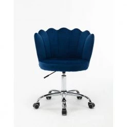 Navy Blue Velvet Upholstered Swivel Task Chair with Padded Back by ATHMILE