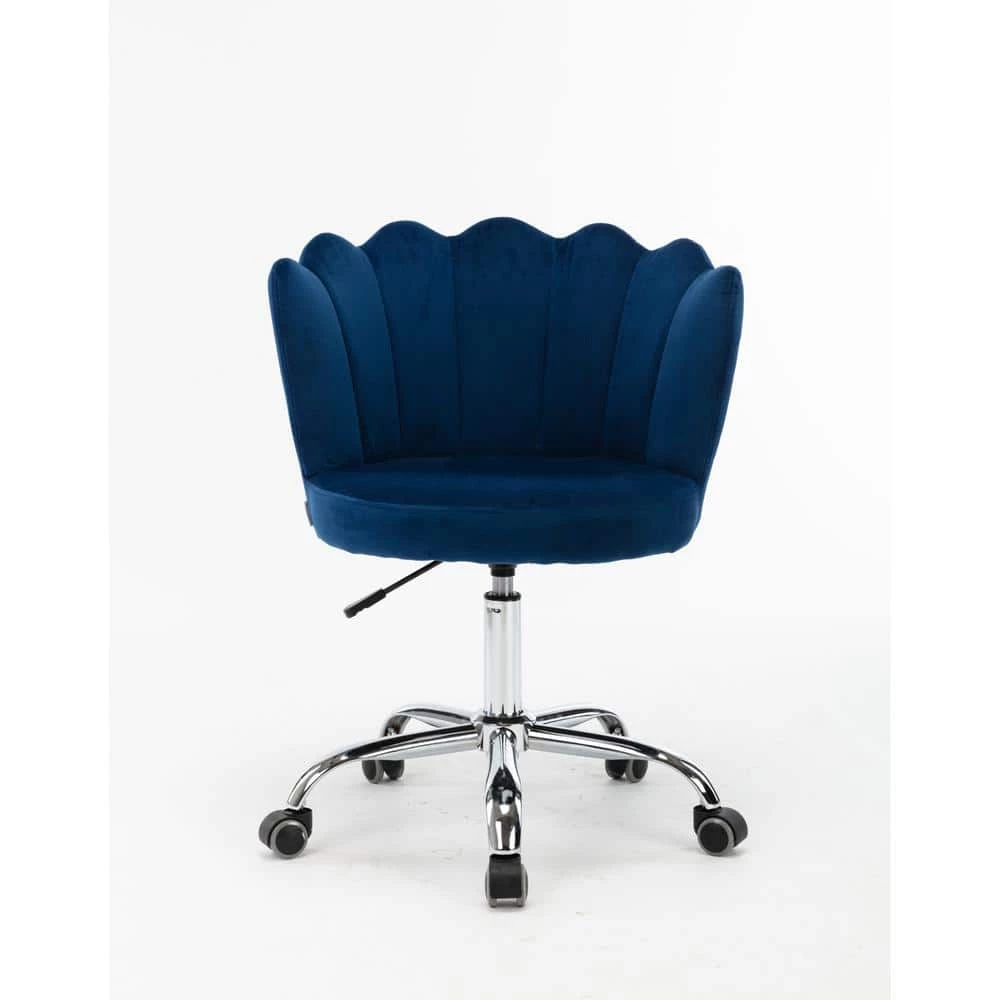 Navy Blue Velvet Upholstered Swivel Task Chair with Padded Back by ATHMILE 1 Navy Blue Velvet Upholstered Swivel Task Chair with Padded Back by ATHMILE