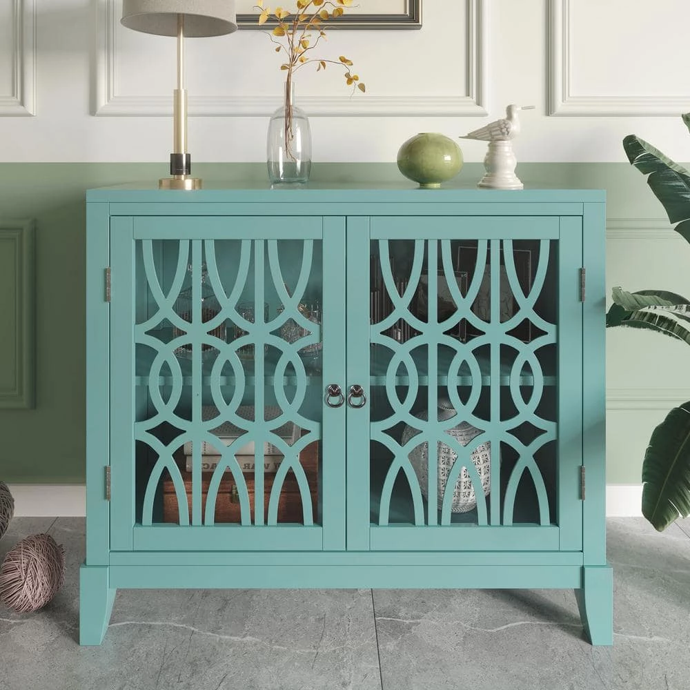 Navy Green Wood Accent Buffet Sideboard Storage Cabinet with Doors and Adjustable Shelf by ATHMILE 11 Navy Green Wood Accent Buffet Sideboard Storage Cabinet with Doors and Adjustable Shelf by ATHMILE - Image 11