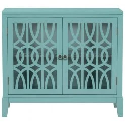 Navy Green Wood Accent Buffet Sideboard Storage Cabinet with Doors and Adjustable Shelf by ATHMILE