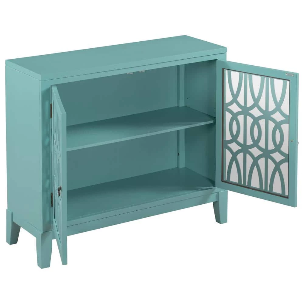Navy Green Wood Accent Buffet Sideboard Storage Cabinet with Doors and Adjustable Shelf by ATHMILE 4 Navy Green Wood Accent Buffet Sideboard Storage Cabinet with Doors and Adjustable Shelf by ATHMILE - Image 4