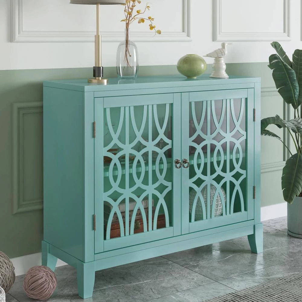 Navy Green Wood Accent Buffet Sideboard Storage Cabinet with Doors and Adjustable Shelf by ATHMILE 9 Navy Green Wood Accent Buffet Sideboard Storage Cabinet with Doors and Adjustable Shelf by ATHMILE - Image 9