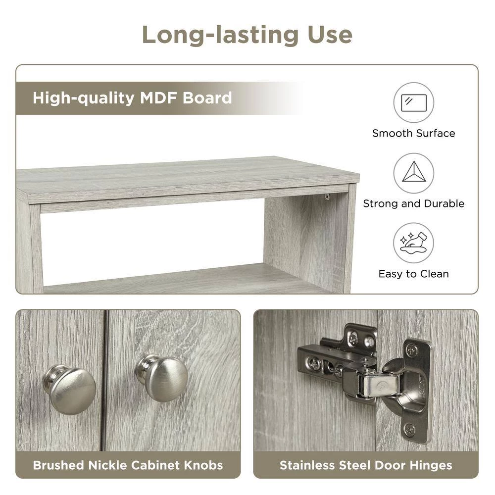 23.6 in. L x 11.8 in. W x 31.7 in. H Oak Square Freestanding Floor Storage Cabinet Adjustable Shelves for Home Kitchen by ATHMILE 9 23.6 in. L x 11.8 in. W x 31.7 in. H Oak Square Freestanding Floor Storage Cabinet Adjustable Shelves for Home Kitchen by ATHMILE - Image 9