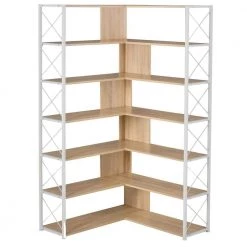 70.9 in. H Oak Wood 7-Tier L-Shaped Corner Bookcase with Metal Frame by ATHMILE