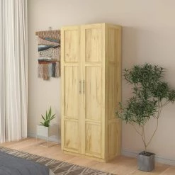 Oak High Wardrobe and Kitchen Cabinet with 2 Doors and 3 Partitions by ATHMILE 12 Oak High Wardrobe and Kitchen Cabinet with 2 Doors and 3 Partitions by ATHMILE -ATHMILE Sales Store oak athmile coat racks gz b2w20220711 1f 1000