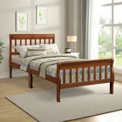 Oak Wood Platform Bed Twin Bed Frame Panel Bed Mattress Foundation Sleigh Bed with Headboard and Footboard by ATHMILE 16 Oak Wood Platform Bed Twin Bed Frame Panel Bed Mattress Foundation Sleigh Bed with Headboard and Footboard by ATHMILE -ATHMILE Sales Store oak athmile panel beds gz wf192434aal 76 1000