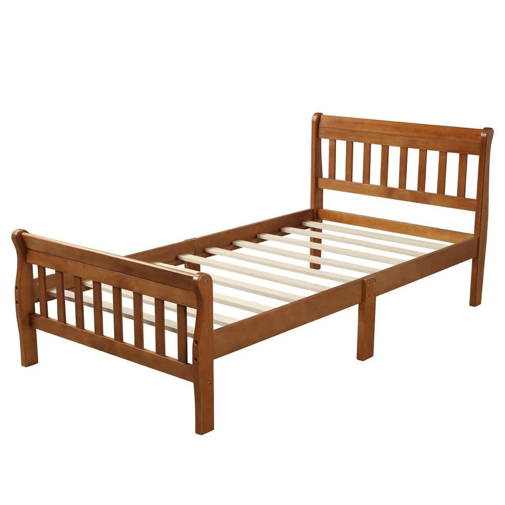 Oak Wood Platform Bed Twin Bed Frame Panel Bed Mattress Foundation Sleigh Bed with Headboard and Footboard by ATHMILE 2 Oak Wood Platform Bed Twin Bed Frame Panel Bed Mattress Foundation Sleigh Bed with Headboard and Footboard by ATHMILE - Image 2
