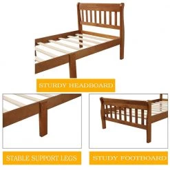 41.3 in. W Oak Wood Frame Twin Platform Bed by ATHMILE -ATHMILE Sales Store oak athmile platform beds dztwf192434aal 44 1000