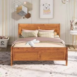 87 in. W Oak Brown Wood Frame Queen Platform Bed with Headboard by ATHMILE -ATHMILE Sales Store oak athmile platform beds gz b2w20220543 1f 1000