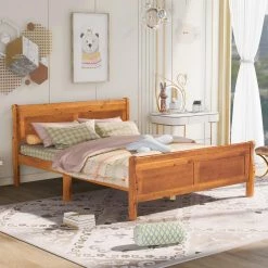 87 in. W Oak Brown Wood Frame Queen Platform Bed with Headboard by ATHMILE -ATHMILE Sales Store oak athmile platform beds gz b2w20220543 31 1000