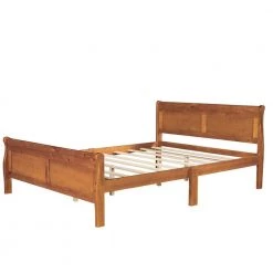 87 in. W Oak Brown Wood Frame Queen Platform Bed with Headboard by ATHMILE