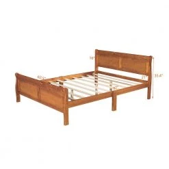 87 in. W Oak Brown Wood Frame Queen Platform Bed with Headboard by ATHMILE -ATHMILE Sales Store oak athmile platform beds gz b2w20220543 c3 1000