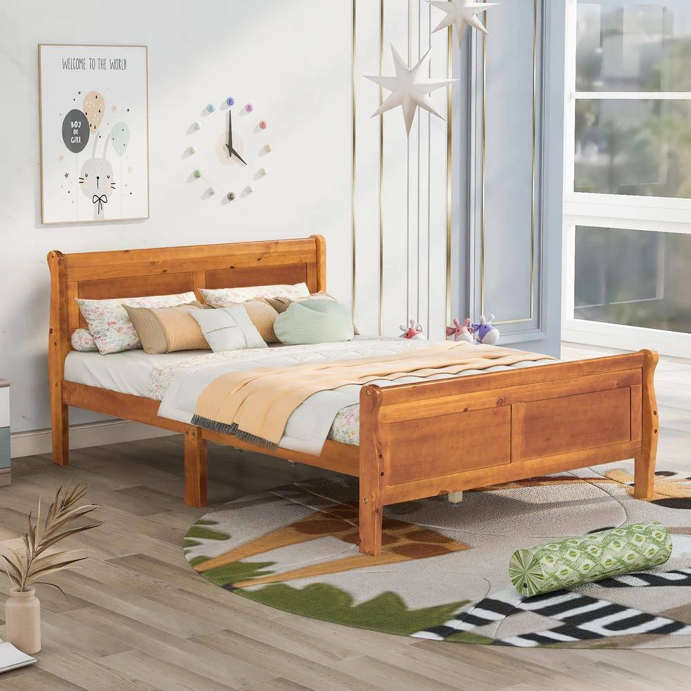 82.3 in. W Oak Brown Wood Frame Full Platform Bed with Headboard by ATHMILE 8 82.3 in. W Oak Brown Wood Frame Full Platform Bed with Headboard by ATHMILE - Image 8