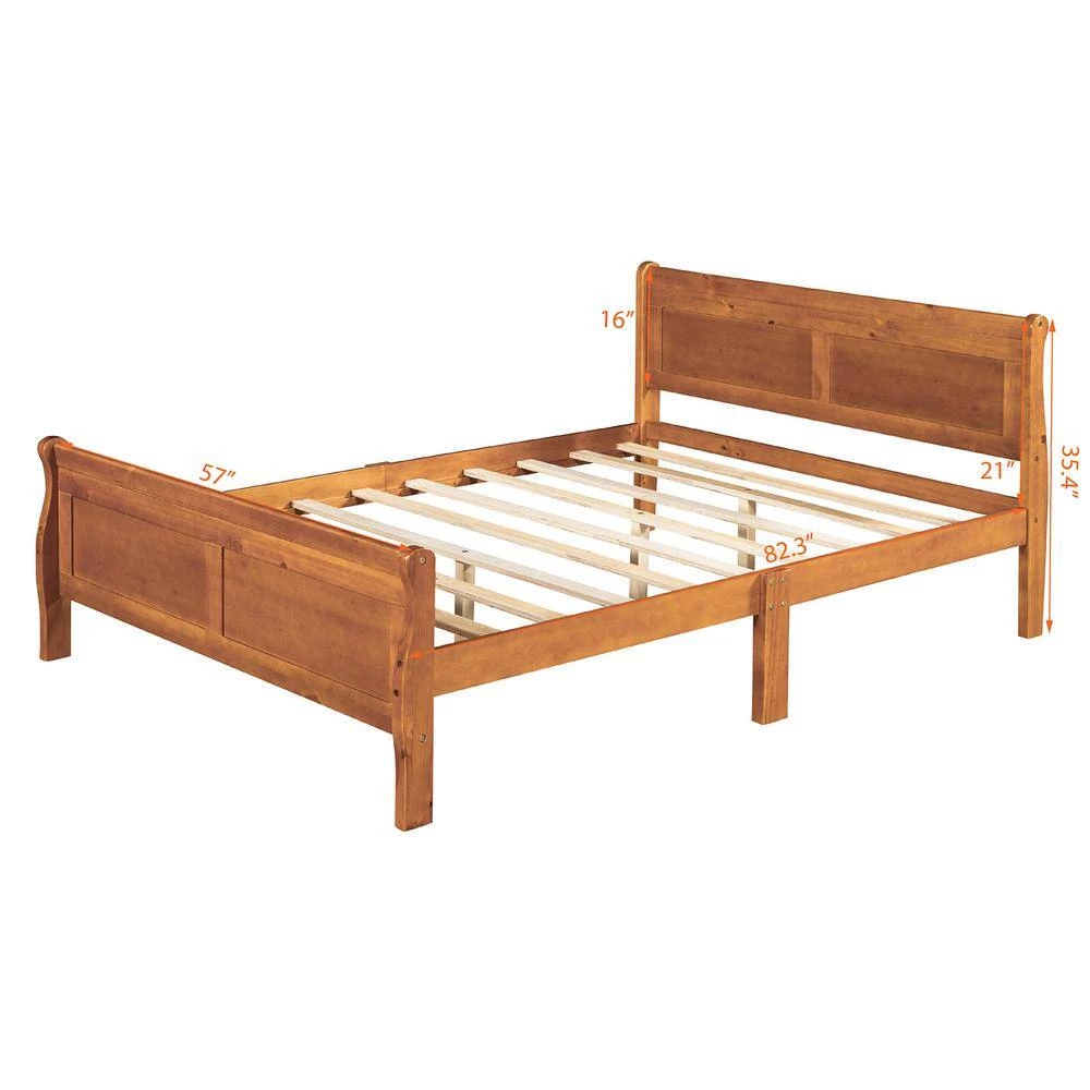 82.3 in. W Oak Brown Wood Frame Full Platform Bed with Headboard by ATHMILE 3 82.3 in. W Oak Brown Wood Frame Full Platform Bed with Headboard by ATHMILE - Image 3