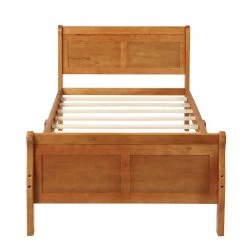 Oak Twin Size Frame Mattress Foundation Sleigh Platform Wood Bed with Headboard and Footboard, Wood Slat Support by ATHMILE -ATHMILE Sales Store oak athmile platform beds gz wf192439aal 4f 1000