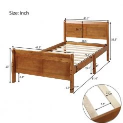 Oak Twin Size Frame Mattress Foundation Sleigh Platform Wood Bed with Headboard and Footboard, Wood Slat Support by ATHMILE -ATHMILE Sales Store oak athmile platform beds gz wf192439aal c3 1000