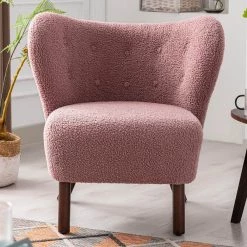 Pink Lambskin Sherpa Wingback Tufted Side Chair with Solid Wood Legs (Set of 1) by ATHMILE -ATHMILE Sales Store pink athmile accent chairs gz b2w20220570 31 1000