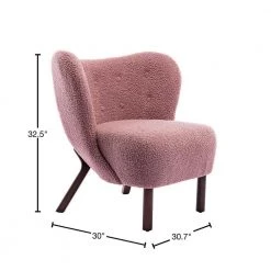 Pink Lambskin Sherpa Wingback Tufted Side Chair with Solid Wood Legs (Set of 1) by ATHMILE -ATHMILE Sales Store pink athmile accent chairs gz b2w20220570 40 1000