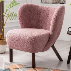 Pink Lambskin Sherpa Wingback Tufted Side Chair with Solid Wood Legs (Set of 1) by ATHMILE -ATHMILE Sales Store pink athmile accent chairs gz b2w20220570 4f 1000