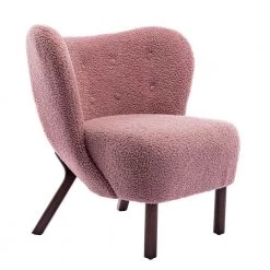 Pink Lambskin Sherpa Wingback Tufted Side Chair with Solid Wood Legs (Set of 1) by ATHMILE