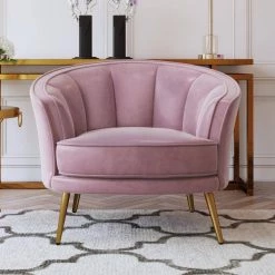 Pink Velvet Upholstered Accent Barrel Chair (Set of 1) by ATHMILE -ATHMILE Sales Store pink athmile accent chairs gz b2w20222287 4f 1000